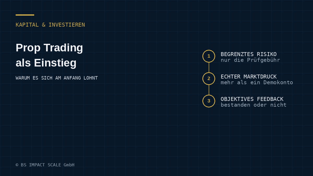 Warum Prop Trading gerade am Anfang Sinn ergibt: begrenztes Risiko, echter Marktdruck, fremde Regeln, objektives Feedback