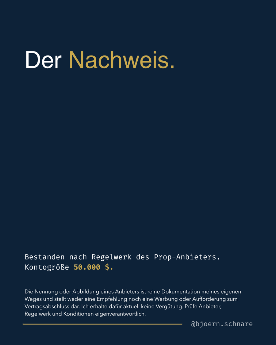 Instagram-Grafik: Der Nachweis, bestanden nach Regelwerk des Prop-Anbieters, Kontogröße 50.000 Dollar